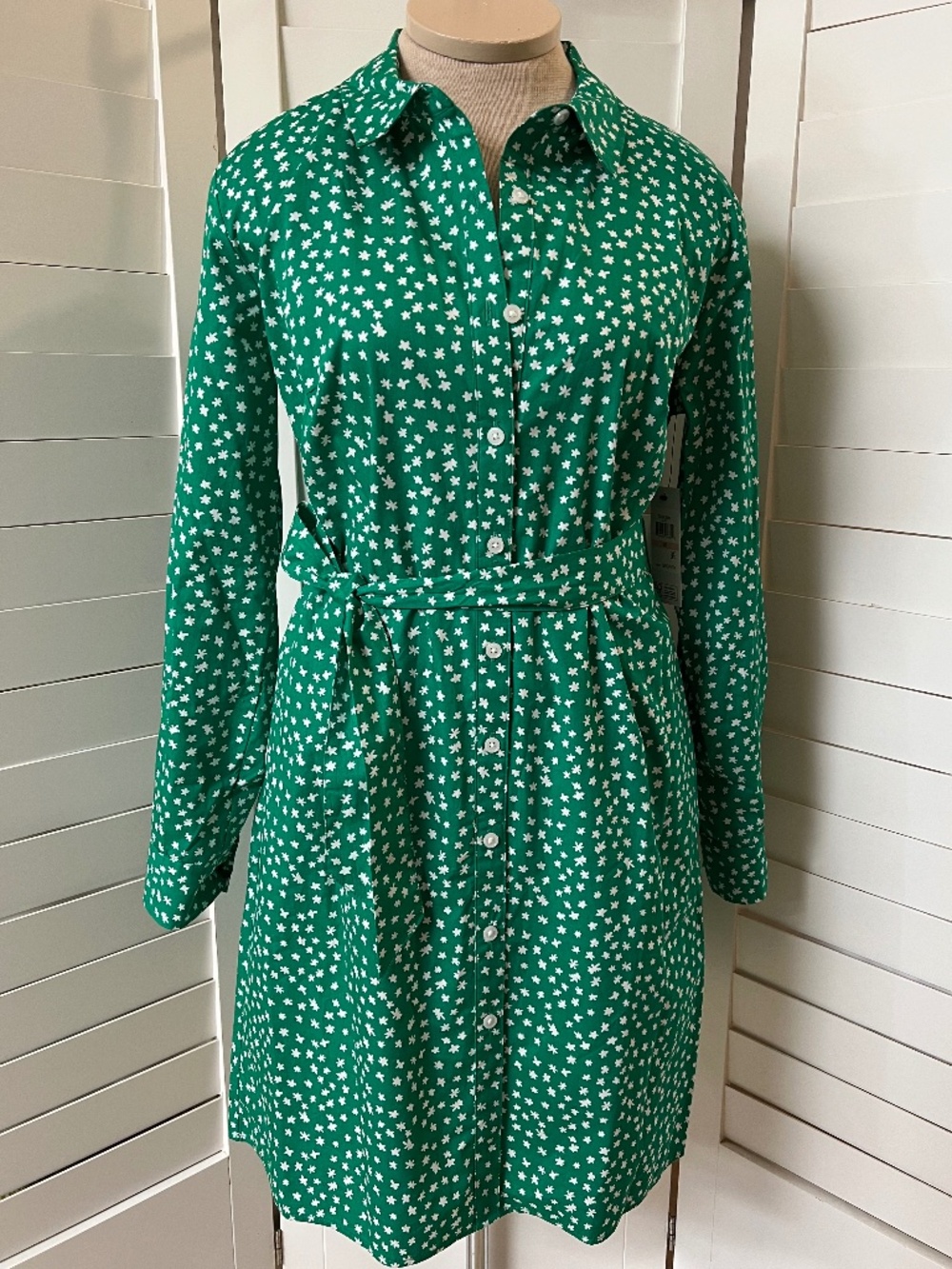 DKNY Green And White Cotton Shirtdress Size 10